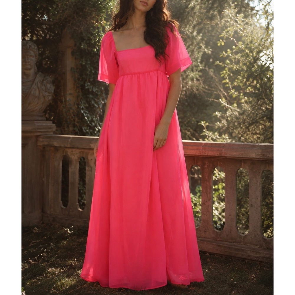 MAISON AMORY The Jane Gown Maxi Dress in Watermelon Sugar Neon NWOT